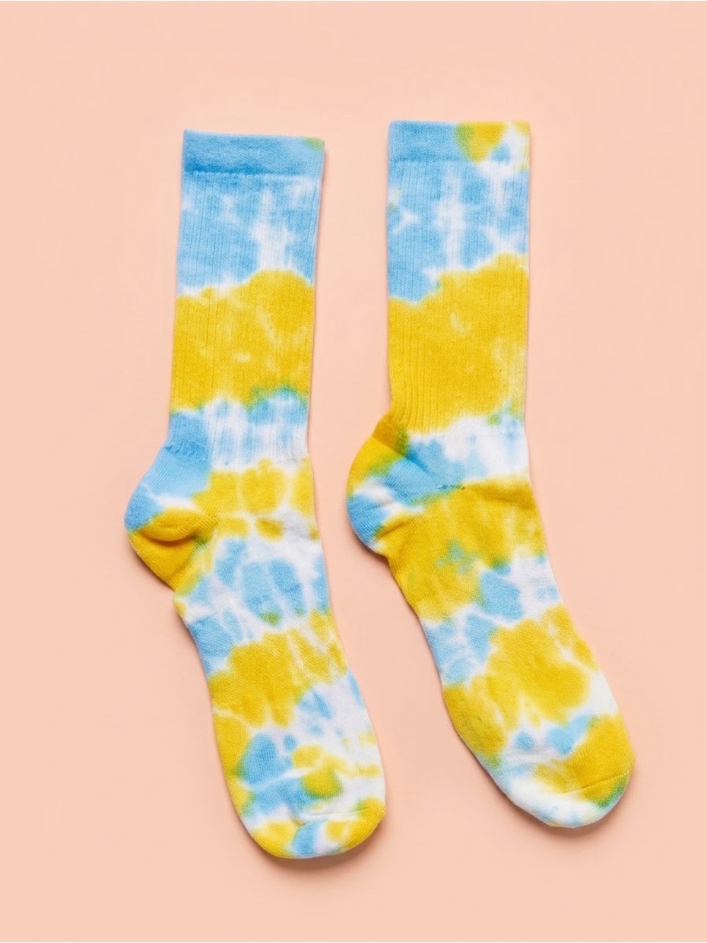 NWT SoulCycle x By My Grace Blue Yellow Tie Dye Calf Socks OS Made in USA